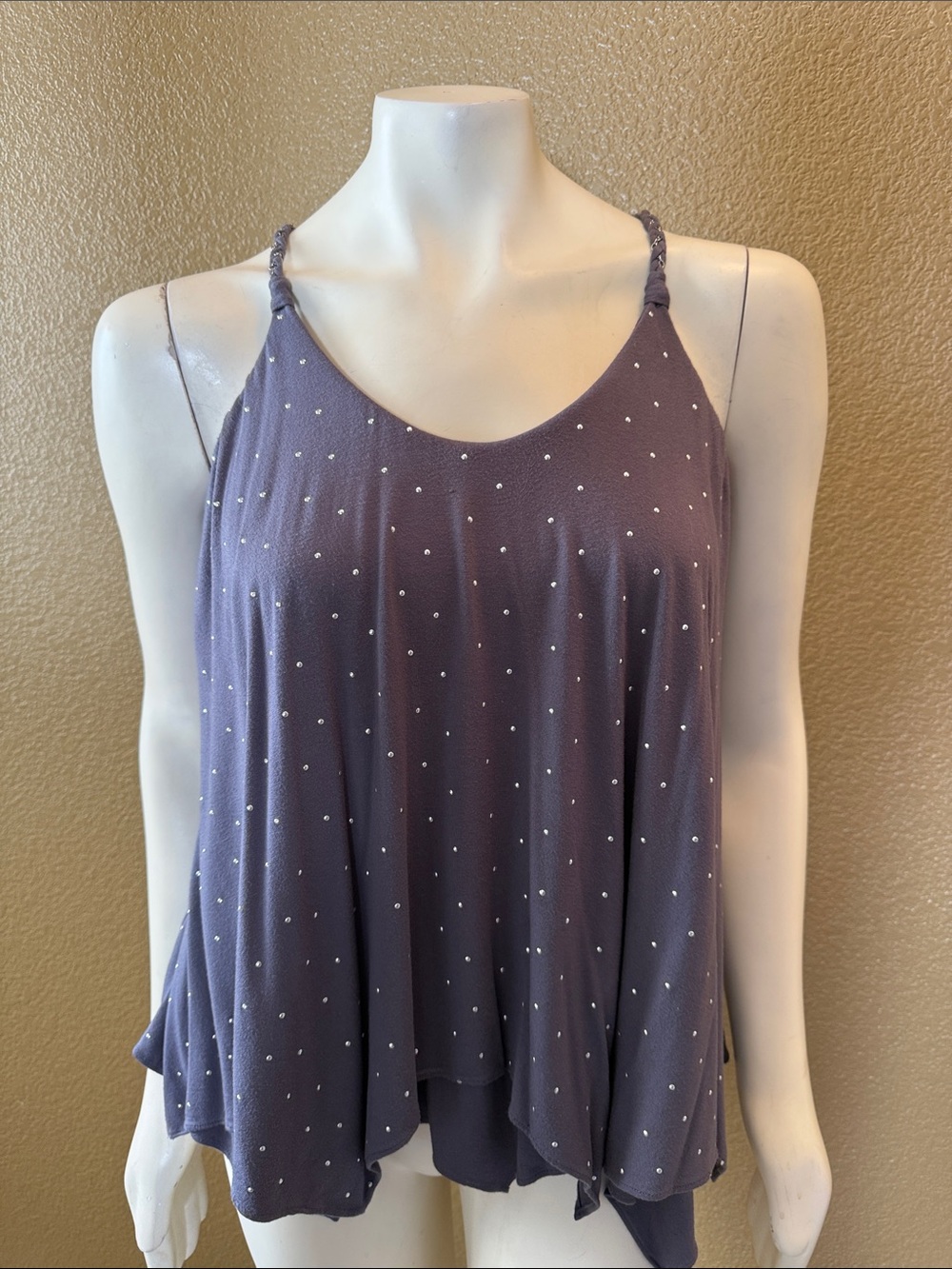 Y2K Vintage Sky Gray Polka Dot Top Draped Style